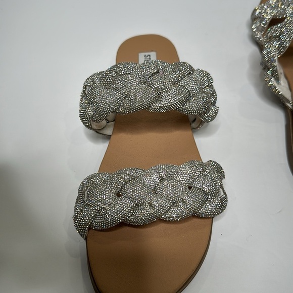Steve Madden Dolay Silver Sparkly Gem Stone Bling Rope Slip On Flat Sandals Sz 8 - Picture 13 of 16